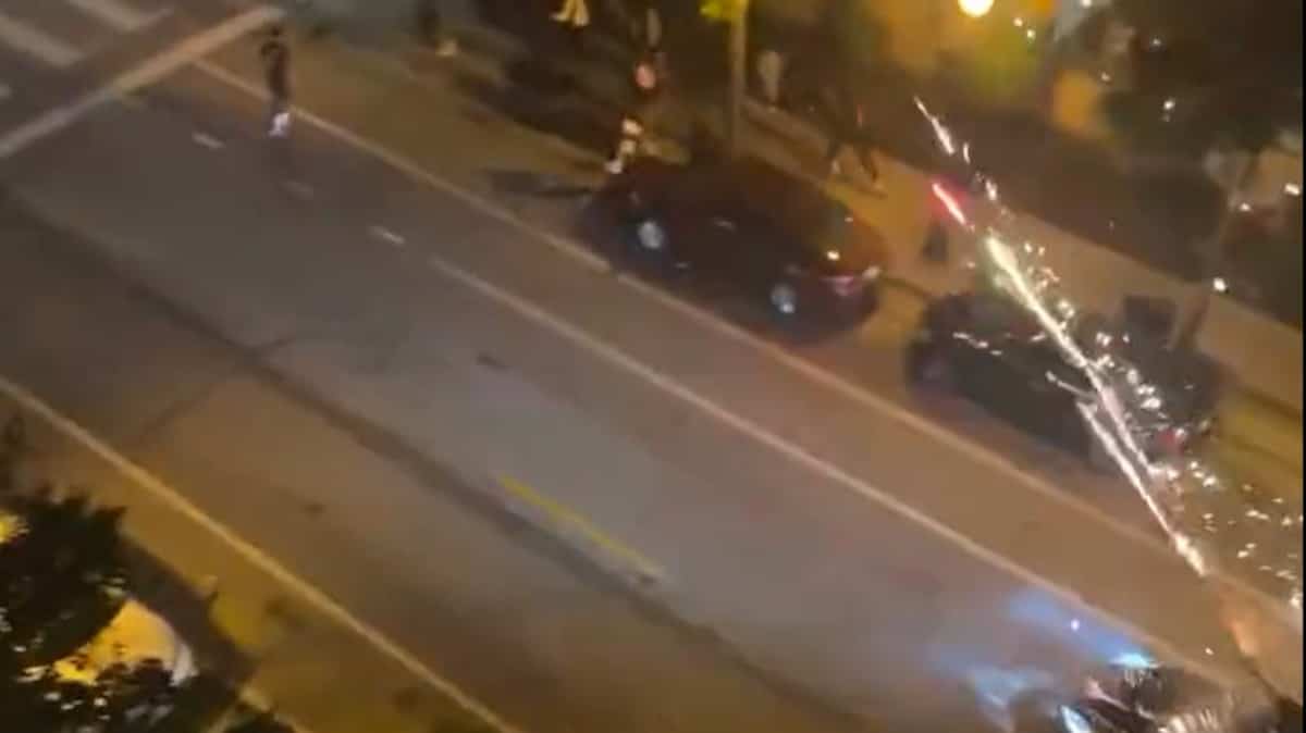 on the video |  Fireworks war in the city center on the video |  Fireworks war in the city center