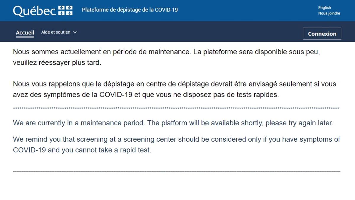 La plateforme web de dépistage du gouvernement en panne pendant une demi-journée