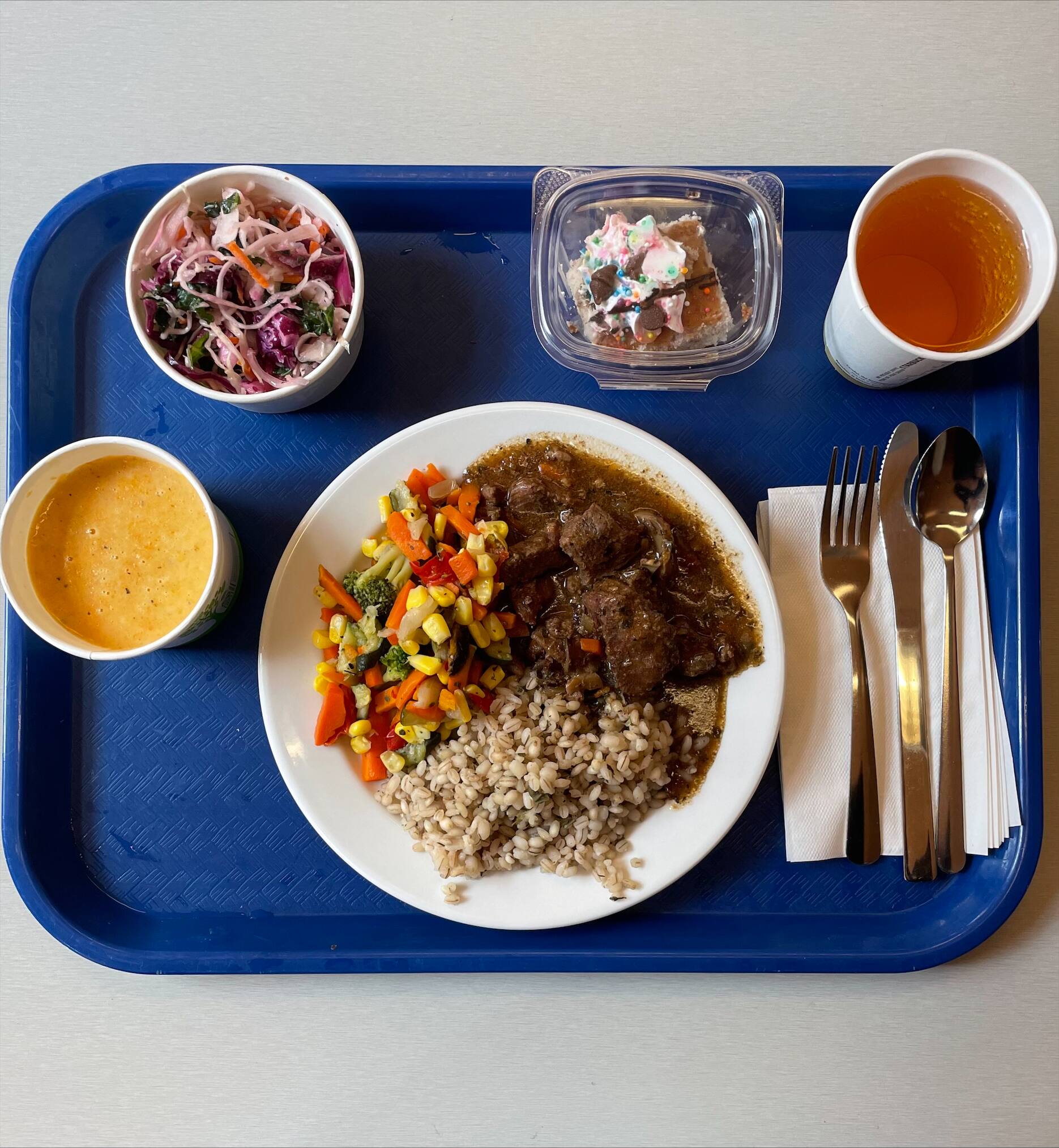 La bandeja de comida antes de iniciar la degustación.