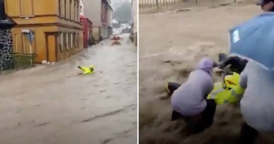 Image principale de l'article Un pompier emporté par les inondations est secouru