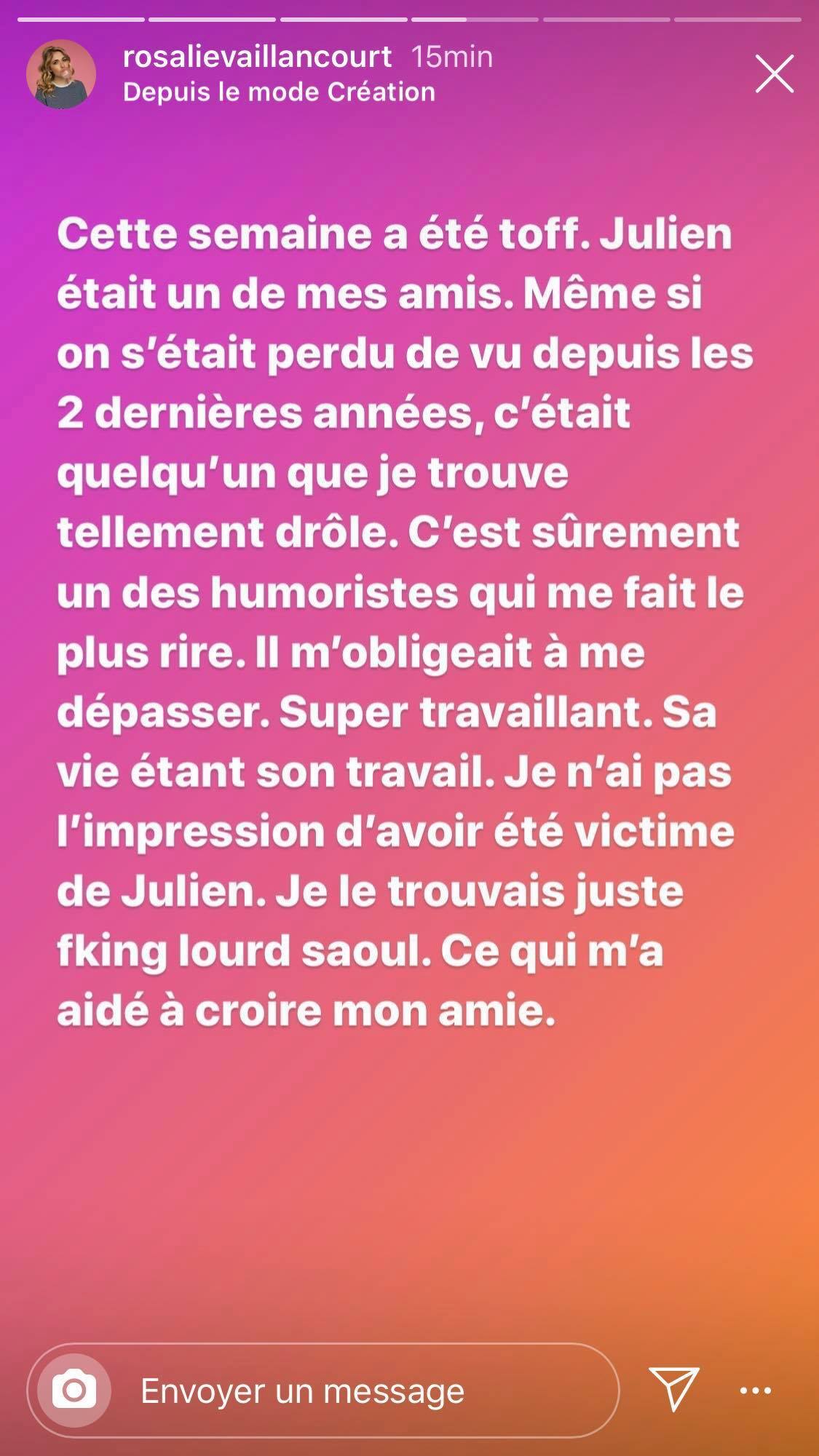 Rosalie Vaillancourt se prononce sur la chute de Julien ...