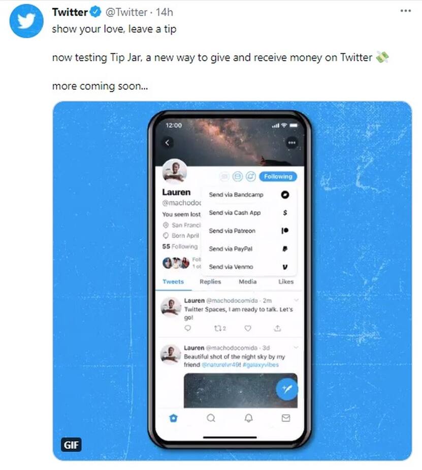 Image principale de l'article Twitter lance Tip Jar