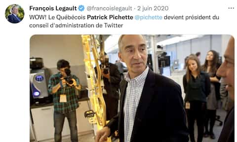 Patrick Pichet was congratulated by Prime Minister Francois Legault on Twitter for his appointment.