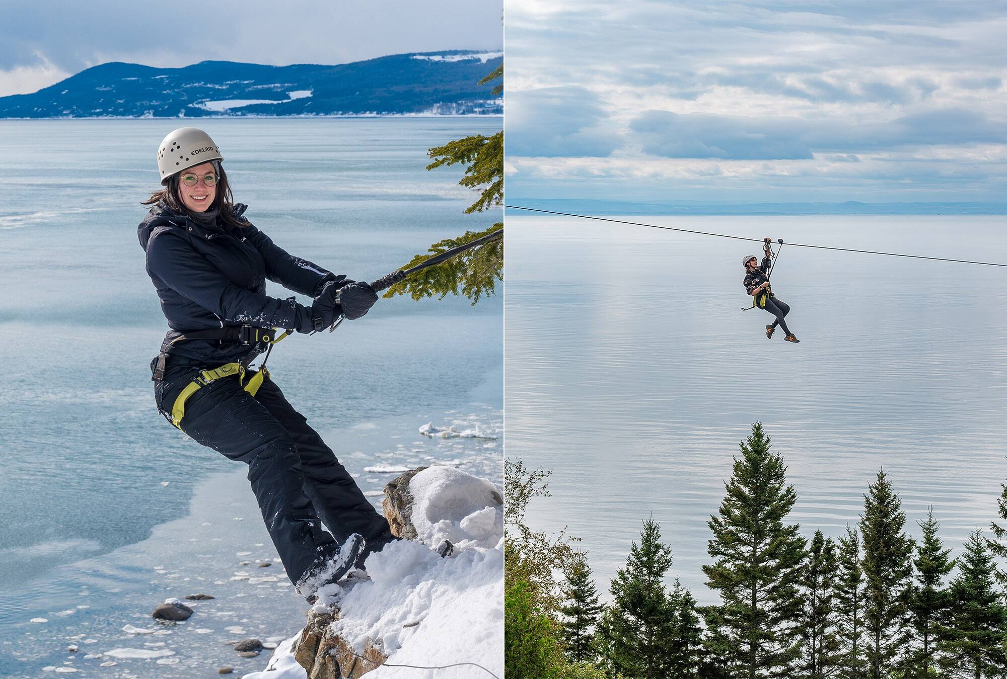 Une tyrolienne avec vue sur le fleuve Saint-Laurent
