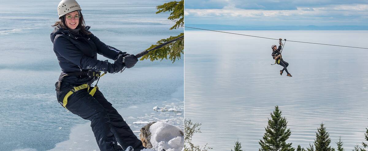 Une tyrolienne avec vue sur le fleuve Saint-Laurent