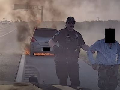 Corporal Swisher saved the life of a motorist on June 7 when his vehicle caught fire on the highway in Texas.