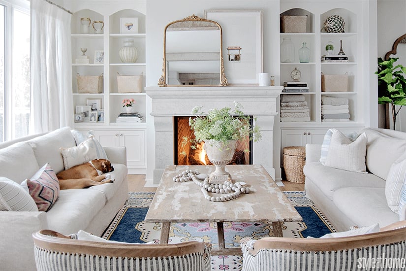 Jillian Harris's home is washed in a beachy white, cream and blue