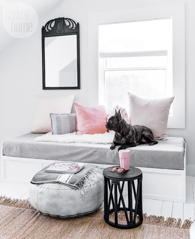 A pink-speckled home that mixes modern and vintage-looking decor