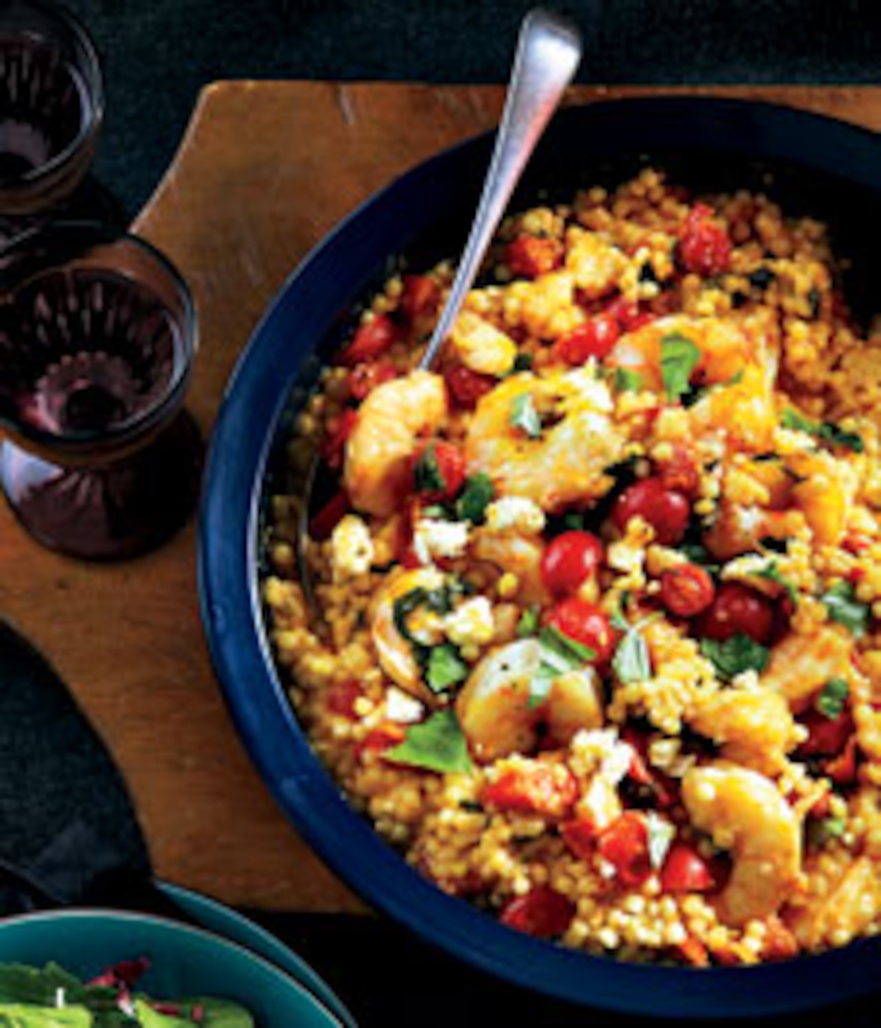 Recipe Saffron shrimp with feta, basil and Israeli couscous Style at