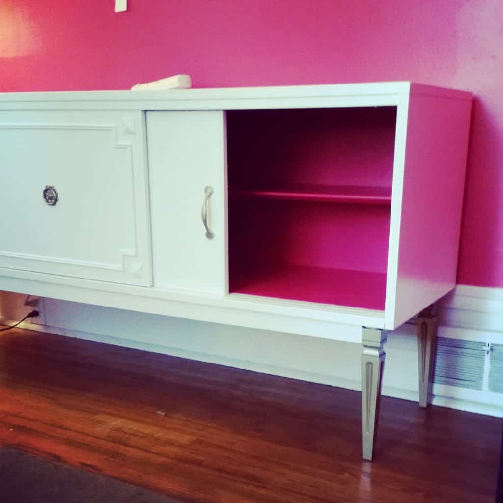 DIY vintage sideboard tv unit hot pink Heather In Heels