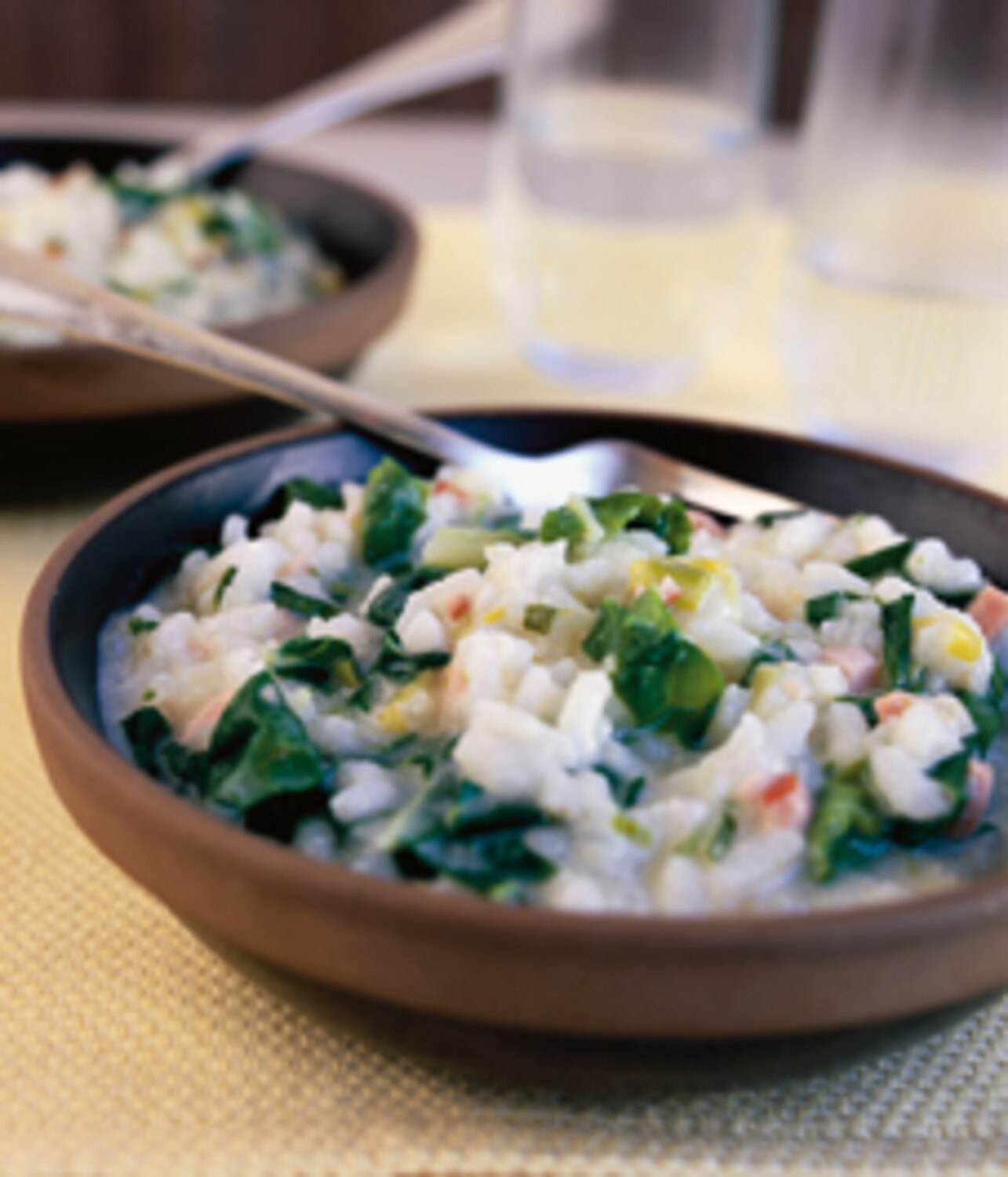 Recipe Risotto with leeks, chard, prosciutto, and mascarpone Style