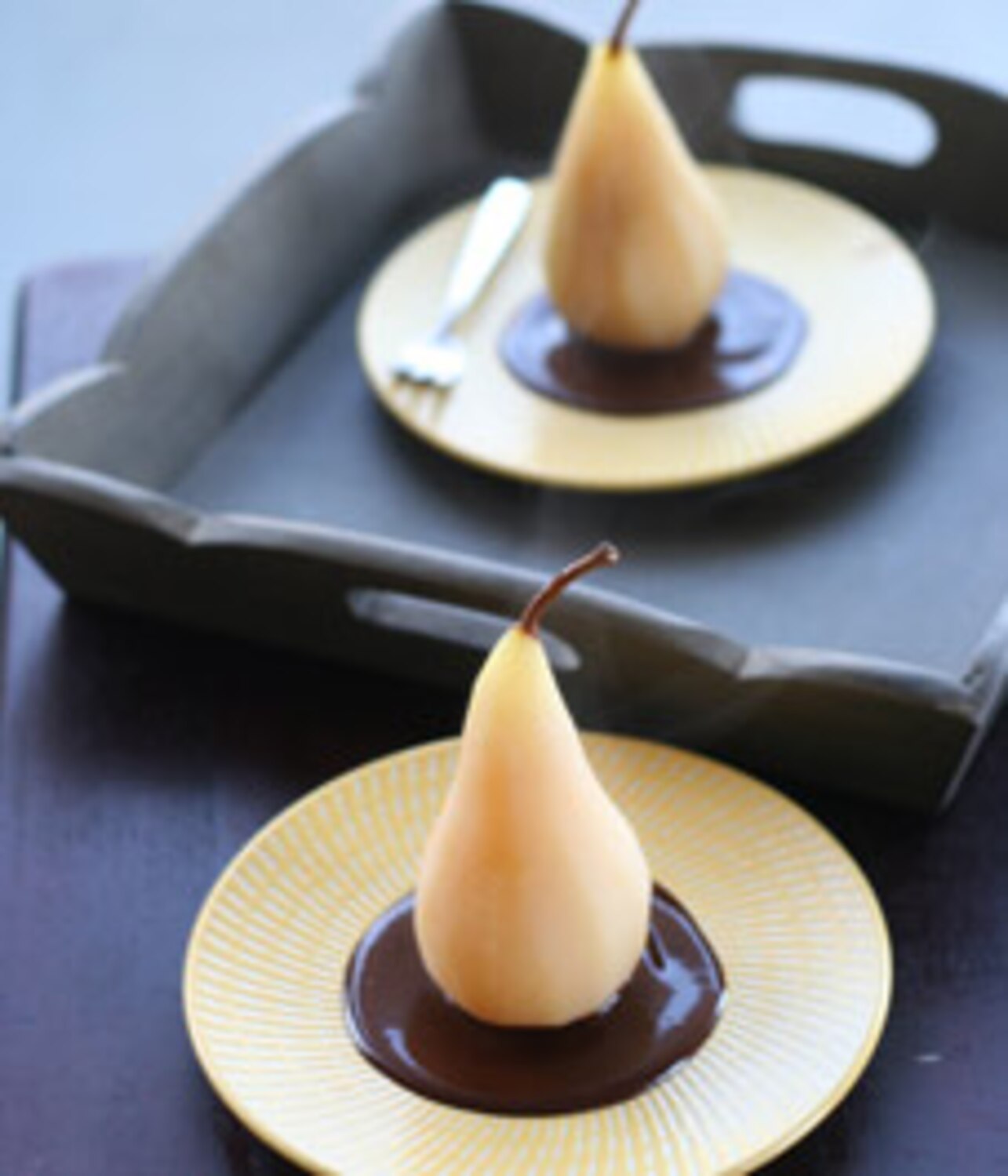 Recipe: Poached pears with chocolate ganache | Style at Home