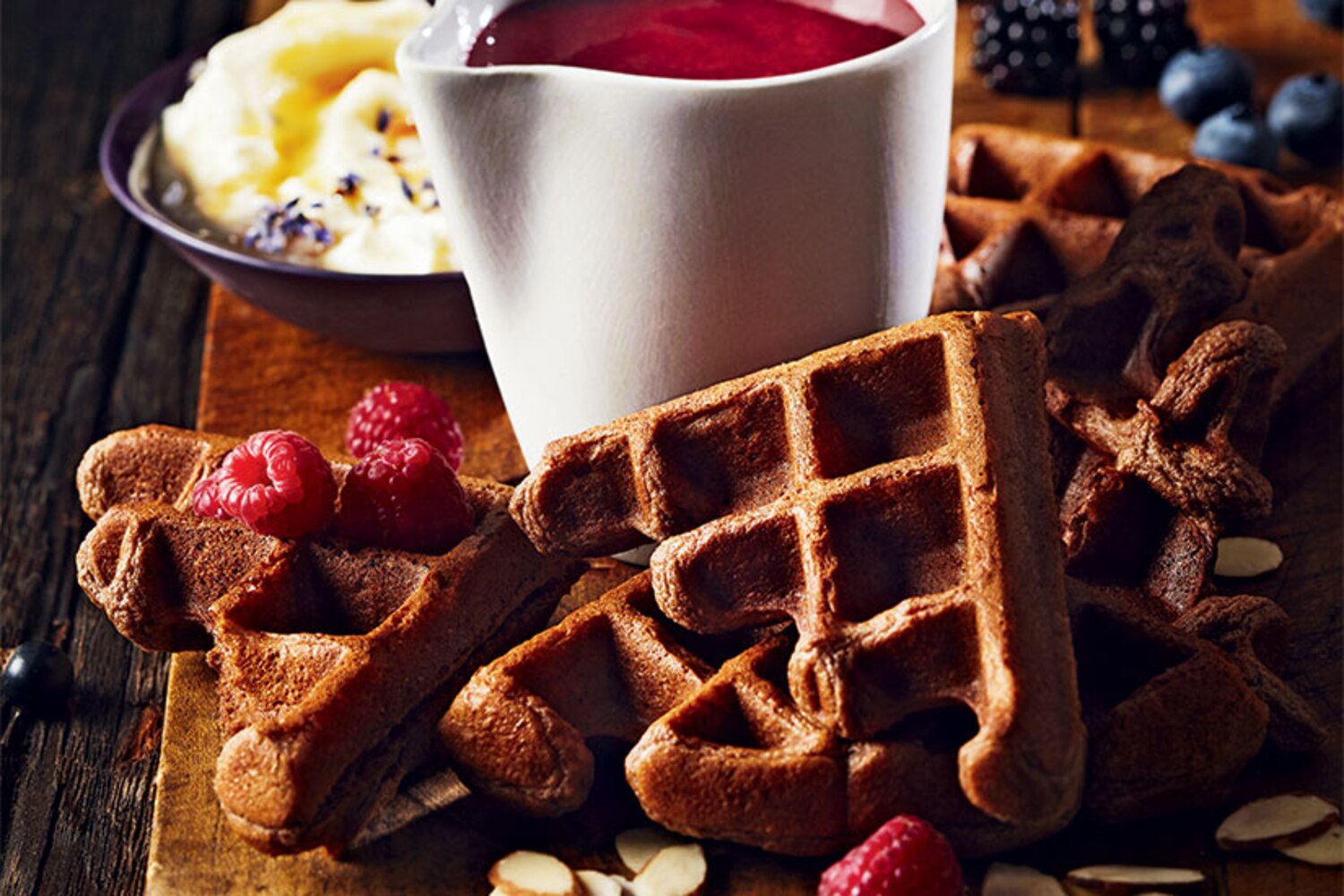 Recipe: Mini chocolate & almond waffles with raspberry coulis | Style at Home